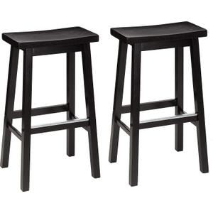 Amazon Basics Solid Wood Saddle-Seat Counter Height Bar Stools for Kitchen Island and Home Bar with Footrest, 29-Inch Height, Black, Set of 2