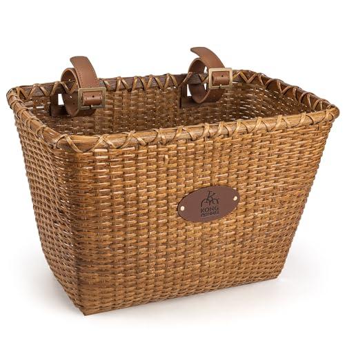 Bike Basket, Handmade Rattan Bicycle Baskets, Front Bike Baskets for Women’, Retro Style Bike Baskets for Adult Bikes (Brown)