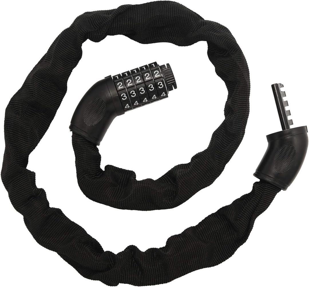 1M Bicycle Chain Heavy Duty 5 Digit Lock Combination Code Thick Bike Chain Motorbike Lock (Black)