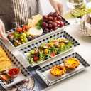 YHOSSEUN Ceramic Serving Platters Set of 4, Black and White Serving Platters and Trays for Food, Rectangular Halloween Plates Serving Dishes for Parties, Checkered, 12 Inch