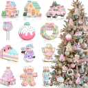 Kathfly 24 Pcs Pastel Christmas Tree Ornaments Candy Christmas Hanging Decor Wooden Gingerbread Man Lollipop Ice Cream Cake Ornament for Xmas Tree Garland Home Holiday Indoor Decor