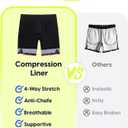 maamgic Boys Athletic Shorts with Liner Youth 2 in 1 Active Running Basketball Shorts (Black) Size 8