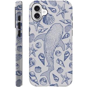 DAIZAG Case Compatible with iPhone 16,Fit Shockproof Cover for Women Girls,Blue Seashell Whale Shark Ocean