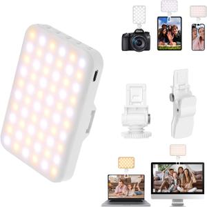 Portable LED Photo Light - USB-Rechargeable, Up to 6500K Color Temperature for Selfie, Zoom Conference, Video, Makeup (Whte)