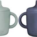 KIDSco. Silicone Sippy Cups (2 Pack) Soft Spout & Easy Grip Handles for Babies 6+ months, Plastic Free, Toxic Free Silicone, Leak-Resistant, Dishwasher Safe (Green and Midnight Blue)
