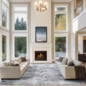 10x14 Area Rugs for Living Room Rug Washable: Abstract Large Rug Indoor Modern Carpet Non Slip for Dining Room Bedroom Nursery Home Office Blue Grey