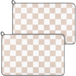 Zonon Dish Drying Mat for Kitchen Counter 16 x 24 Microfiber Absorbent Dish Drainer Rack Pads Fast Dry Mat Vintage Kitchen Decorations(Beige,16" X 24",Checkered)