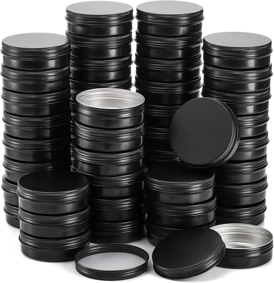 Foraineam 48 Pack 4 oz Screw Lid Round Tins Aluminum Empty Tins Black Metal Candle Storage Tin Jars Spice Containers Travel Tin Cans