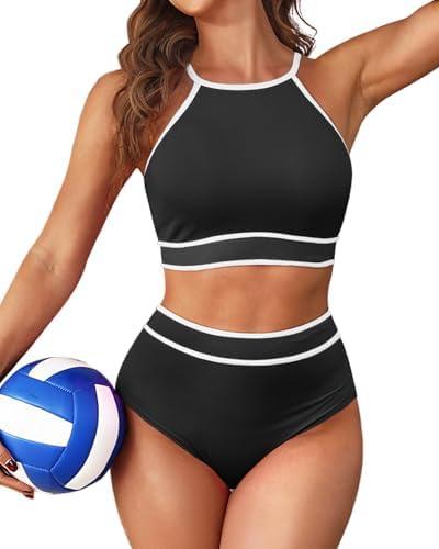 Tempt Me Women's High Waisted Bikini Sets Sporty Two Piece Swimsuit Color Block High Neck Bathing Suit, size XXL Tempt Me Women's High Waisted Bikini Sets Sporty Two Piece Swimsuit Color Block High Neck Bathing Suit, size XXL