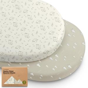 2-Pack Organic Bassinet Sheets for Girls, Boys - 100% Cotton Bassinet Mattress Sheets Compatible with Halo Bassinest Swivel Sleeper, Graco, Baby Delight, Chicco, Fitted Bassinet Sheets (Pine Grove)