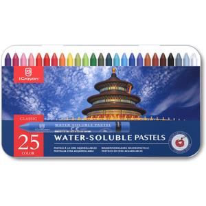 25 Colors Water Soluble Pastels, Watercolor Pastels Set for Beginners and Hobbyists, Includes Sharpener, Palette & Brush for Vibrant Art Creations (Classic) (25 Count (Pack of 1))