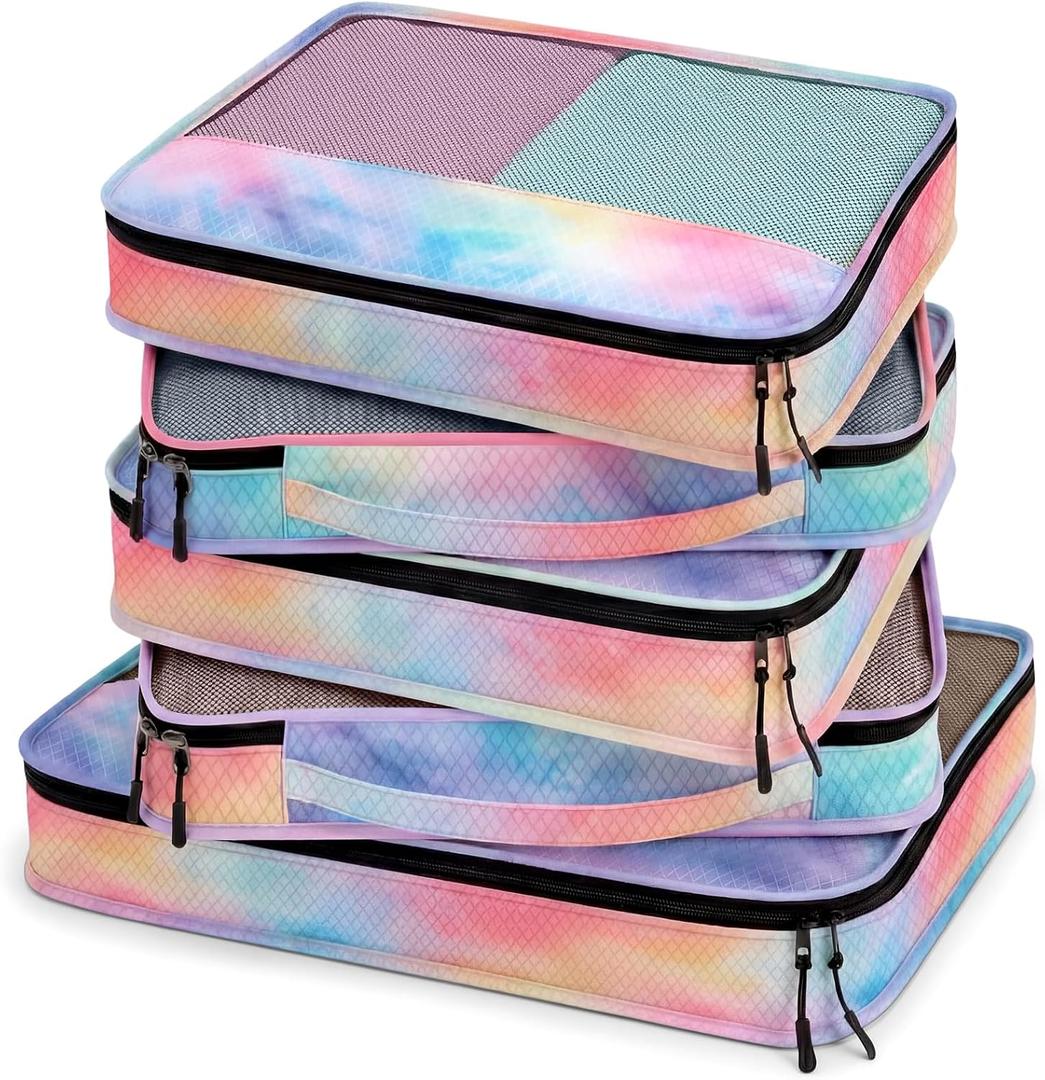 5 Pcs Packing Cubes for Suitcase Large Travel Cubes Carry on Luggage Organizer Bags for Clothes Accessories (Mixed,Watercolor)