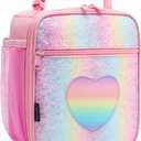 FlowFly Kids Lunch box Insulated Soft Bag Mini Cooler Back to School Thermal Meal Tote Kit for Girls, Boys, Glitter-RainBow