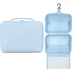 KAZAY Hanging Toiletry Bag with TSA Approved Detachable Pouch, Travel Toiletry Bag, Water Resistant, Premium Nylon, Travel Size Toiletries, Cosmetic Bag, Unisex (Light Blue)