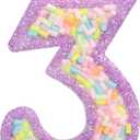 Number 3 Birthday Candle with Sprinkles, Pastel Purple Unicorn Rainbow Cake Topper, Sweet Candyland Party Decorations for Girl Boy 3rd Birthday