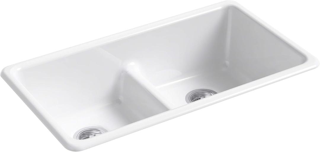 KOHLER Iron/Tones® 33" Top-/Undermount Kitchen Sink, Smart Divide® Double-Equal Kitchen Sinks, K-5312-0, White, Large