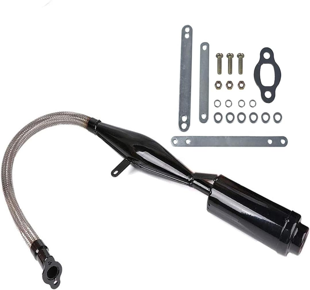 Flexible 2 Stroke Exhaust Muffler Silencer for 2 Stroke 49cc 60cc 66cc 80cc 100cc Motorized Bike Bicycle Engine Gas Motor Parts Black