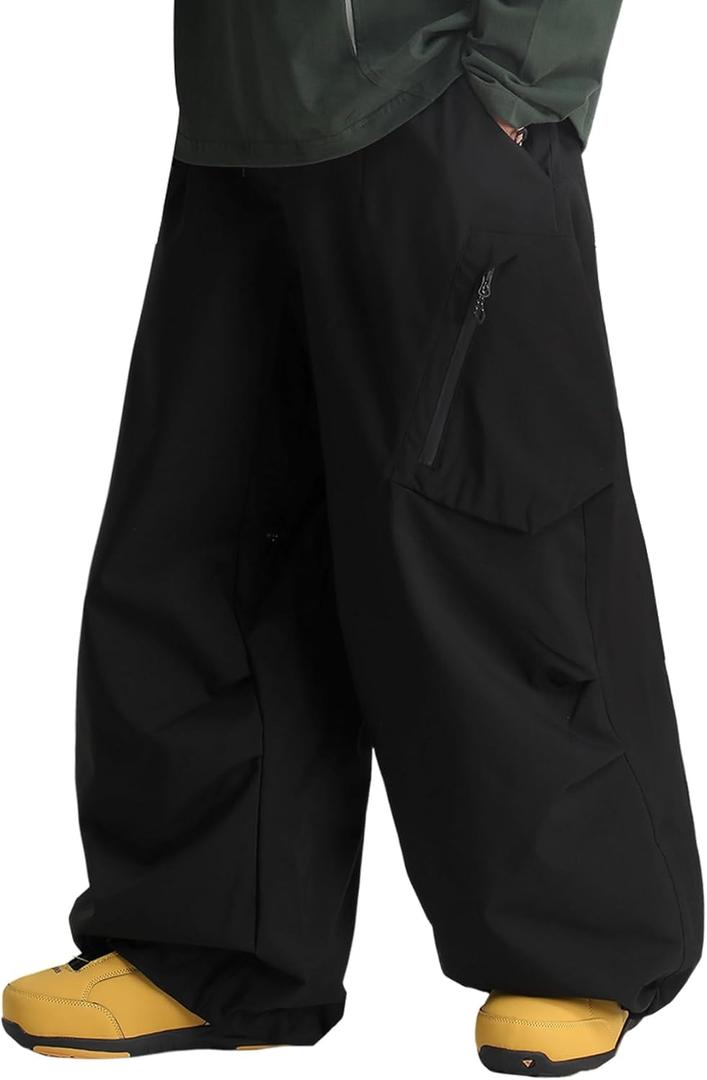 GSOU SNOW Womens Mens Snow Pants Baggy Snowboard Ski Pant Loose Waterproof Windproof Insulated (Medium, Black)