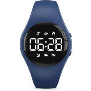 Kids Led Digital Pedometer Watch, Steps Counter, Waterproof Wristwatch, Vibrating Alarm Clock, Stopwatch, Great Gift for Kids Children Teens Girls Boys (Deepblue)