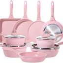 JEETEE Pink Pots and Pans Set Nonstick 23pcs, Healthy Kitchen Cookware Sets, Induction Cooking Set Pink Frying Pans, Saucepans, Saut & Griddle & Crepe Pan (PFOA Free)