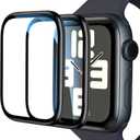 EWUONU [2 Pack] for Apple Watch Screen Protector 44mm SE 3/2 SE Series 6 5 4, Titanium Alloy Bumper + Tempered Glass, Full Coverage Waterproof Non-Bubble Anti-Scratch HD Clear Film for iWatch 44mm,Black