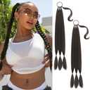 2PCS Braided Ponytail Extension with Hair Tie Black Brown DIY Wrap Around Synthetic Hairpiece Natural Soft Fluffy Style for Women's Daily Wear 26 Inches
