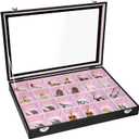 Stratalife Earring Organizer Velvet Jewelry Organizer Box Jewelry Display Storage Tray Ring Case with Clasp for Women 24 Grid (Pink Black)