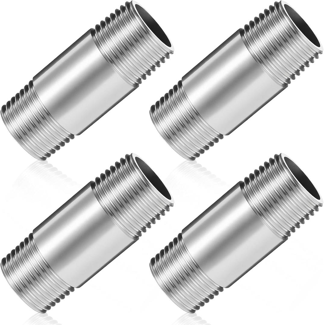 4 Pcs 304 Stainless Steel Pipe Fittings 1/2" NPT x 1/2" NPT Male Threaded 2" Length Nipple Cast Pipe Fittings for Oil Air Fuel
