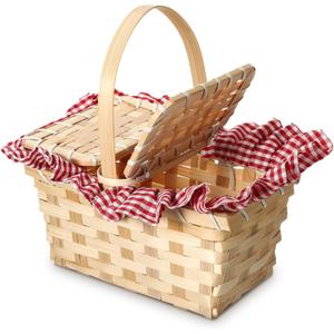 Mini Picnic Basket, Costume Accessory, Small Gingham Picnic Hamper for Halloween Women Costume Cosplay Accessory Hooded Cape Masquerade Dress up(Red and White)