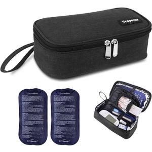 Insulin Cooler Travel Case, Diabetic Medicine Carrying Bag with 2 * 200g Ice Packs, Insulated Organizer Medication Cooler Bag for Insulin Pens and Diabetes (Black)