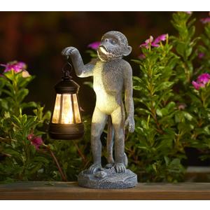 Garden Statue Monkey Figurine - Monkey Decor with Solar Powered Led Lights for Patio Lawn Balcony Yard - Ideal Gift for Women Moms Grandma Housewarming