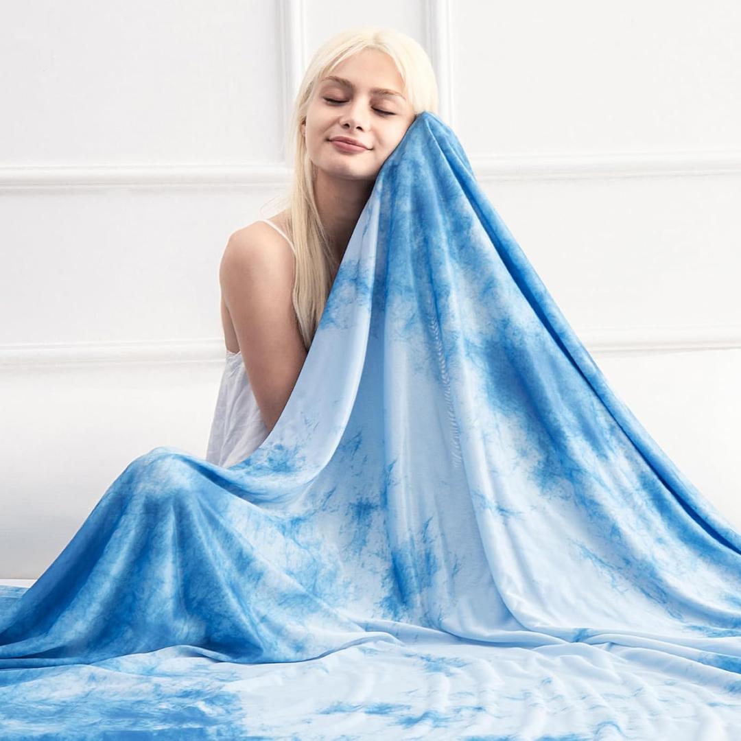Marchpower Arc-Chill Cooling Blanket for Hot Sleepers Twin Size, Double-Sided Cooling Fabric Q-Max>0.5, Tie Dye Summer Blanket Cold Blankets for Sleeping (Dark Blue)