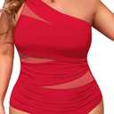 Aqua Eve Plus Size One Piece Swimsuit for Women Tummy Control Bathing Suits One Shoulder Swimwear (Red), 22W