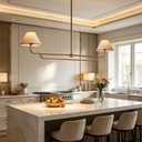 54.25" Modern Linear Chandelier for Dining Room, 2-Light Kitchen Island Pendant Light with Natural White Linen Shades and Gold Metal Frame, Adjustable Living Room Entryway Lighting Fixture