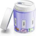 Daviky Pill Bottle Organizer, Supplement Organizer with 7 Large Compartments, Travel Pill Dispenser Round Pill Box with Two Lids, Purple