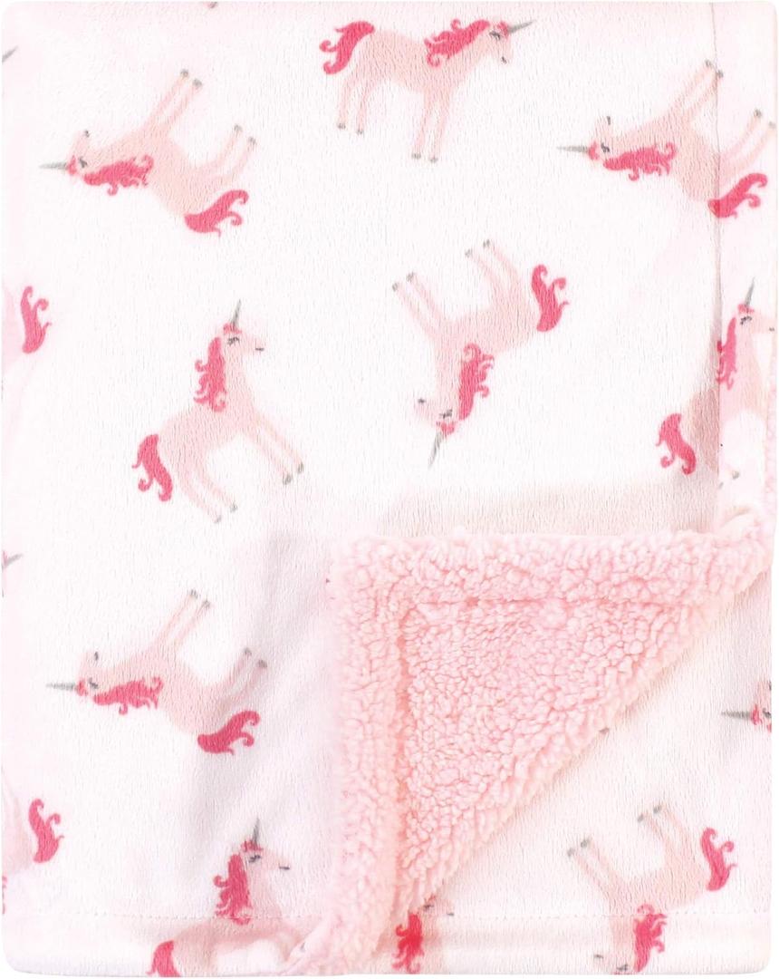 Hudson Baby Unisex Baby Plush Mink and Sherpa Blanket, Unicorn, One Size