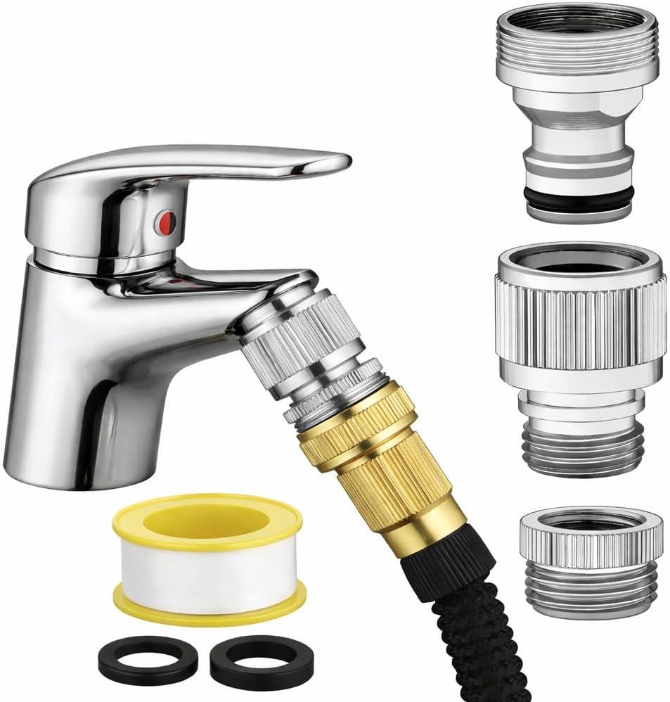 Sink Faucet Quick Connector - Faucet to Hose Adapter for Kitchen/Bathroom Connect Shower Hose, Garden Hose, Portable Washing Machine, Pet Bathing Durable Chrome Finish (Faucet Adapter)