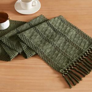 ZeeMart Macrame Style Boho Table Runner, Olive Green Table Runners 60 Inches Long, Farmhouse Woven Home Decor, 12x60 Inch, Olive