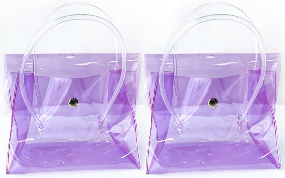 2 x 2PCS Clear Plastic Tote Bags with Buttons Closed, Simple Beach Bag Cosmetic Storage Bag for Girls.