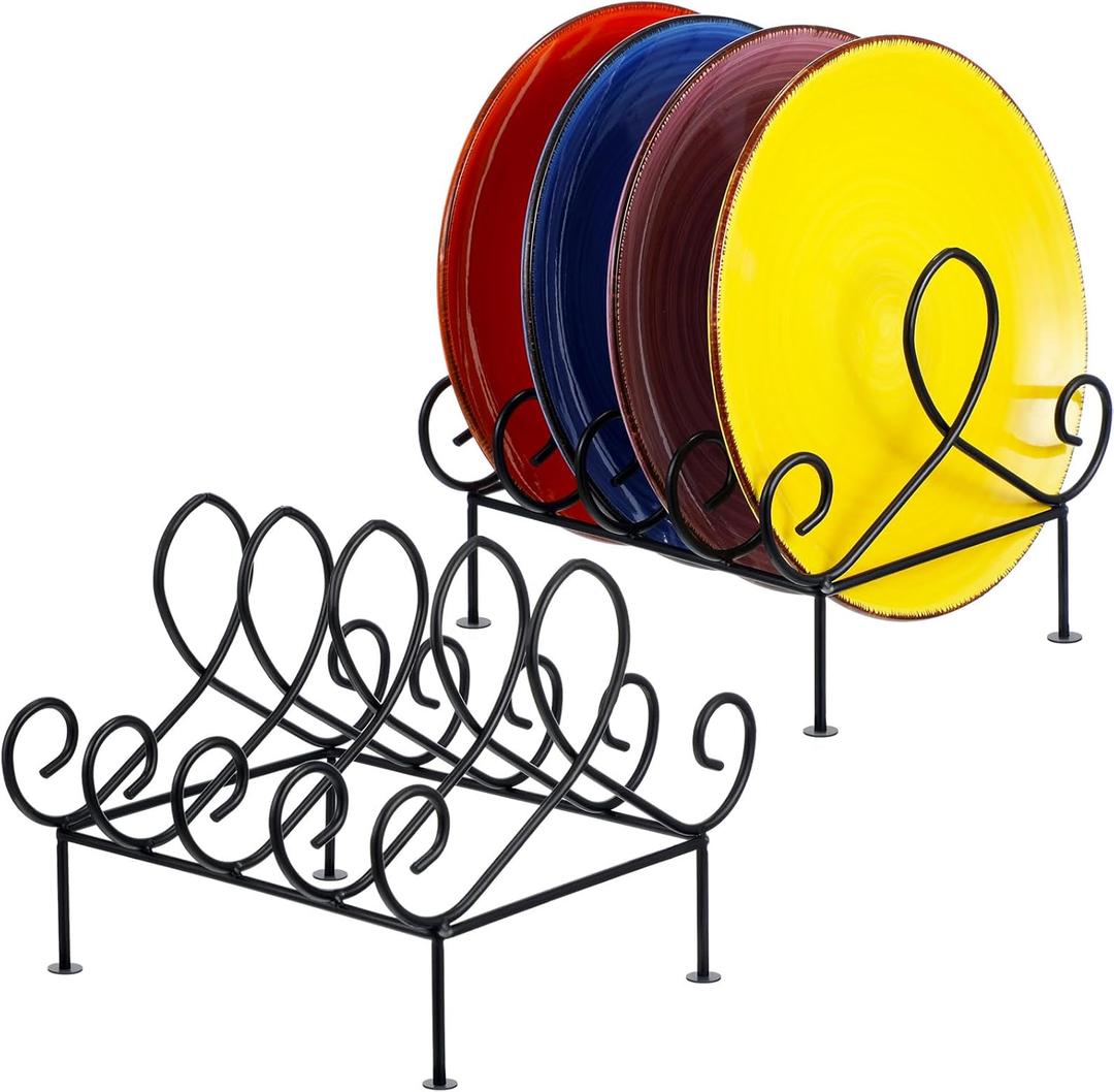 Tandefio 2 Pcs Plate Rack 4 Place Plate Holder Multiple Plates Display Stands 4 Tier Metal Dinnerware Display Stand China Platters Vertical Racks Setting for Cabinet Kitchenware Storage Organizer