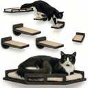 INICIO Cat Wall Shelves - Safe and Sturdy Cat Wall Furniture - Stylish Natural Wood Corner Shelf with 3 Steps for Cats up to 15lbs - Cushioned Perch and Stairs for Climbing and Playing - Black