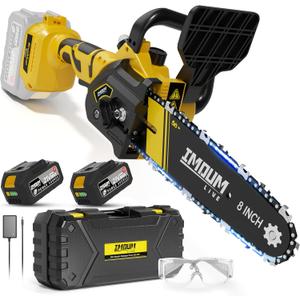 8 inch Mini Chainsaw Cordless, with 2X3.0Ah Large Batteries, Brushless Electric Handheld Chain Saw, Auto Oiler, Lightweight, Portable with Case, Powerful and Easy for Trimming and Pruning