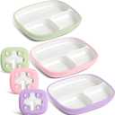 Domensi 3 Sets Kids Porcelain Plates with Silicone Sleeves 8.2 Inch Divided Porcelain Plate Toddler White Suction Dishes for Baby Troubleless Eating Microwave Dishwasher Safe (Classic)