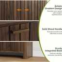 Smart FENDEE Shoe Cabinet with 2 Flip Drawers, 31.5 Inch Narrow Fluted Shoe Organizer with Gradient Wood Strips Door for Entryway Hallway, Living Room Storage Furniture, Walnut