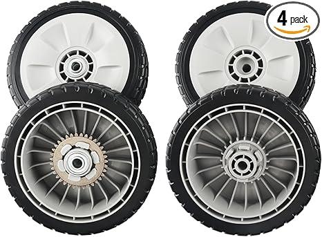 CheeMuii 4 Pack Lawn Mower Wheels Kit 2 Rear Wheels Replace for 42710-VE2-M02ZE and 2 Front Wheels Replace for 44710-VL0-L02ZB Compatible with Honda Lawn Mower HRR216 HRS216 HRT216 etc