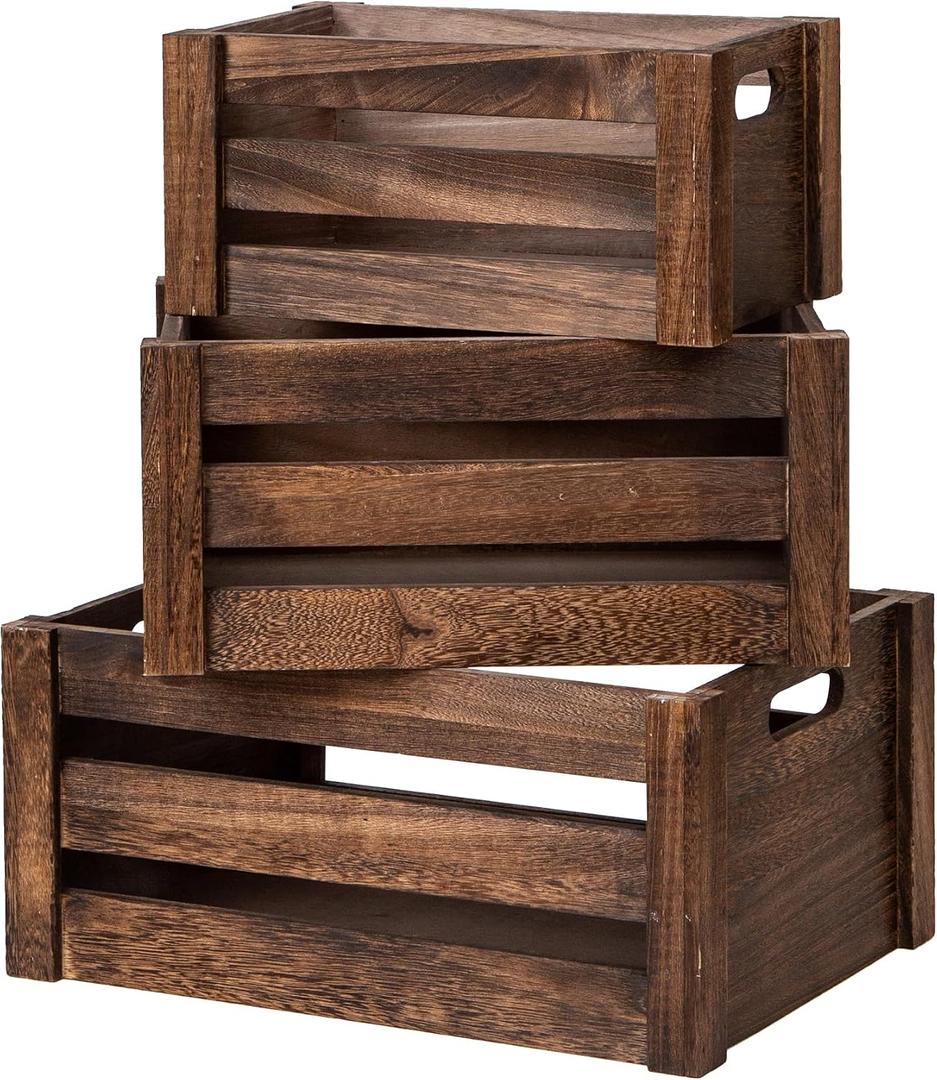 Large Vintage Black Wooden Crates For DispalyWood Crates With Handles,Rustic Handmade Wood Boxes For Storage Or Display,Solid Wood Decorative Boxes
