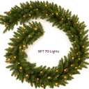 Christmas Garland Prelit 9 Ft with 70 Led Lights, Battery Operated Christmas Decor for Mantle/Stair/Indoor/Outdoor Xmas Garland Green