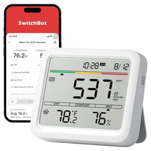 SwitchBot CO2 Detector, Air Quality Monitor Indoor, CO2 Monitor for CO2/TEMP/Humidity, Portable Carbon Dioxide Detector for Home/Car/Office/Greenhouse