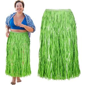 Mepase Plus Size Hula Skirt for Adults Women Simulation Raffia Grass with Flowers 54" x 30" Adjustable Hawaiian Skirt(Green,Fresh)