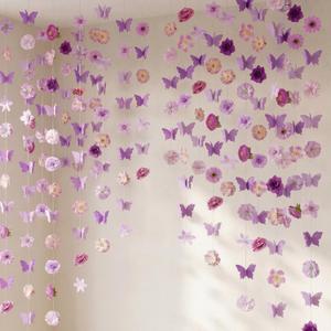 Dunzoom 10 Pack 36 ft 3D Wildflower Butterfly Garland Party Decor 6 Purple Artificial Flower Floral Hanging Vine 4 Butterfly Banner for Spring Birthday Wedding Baby Shower Backdrop Wall Arch Supplies